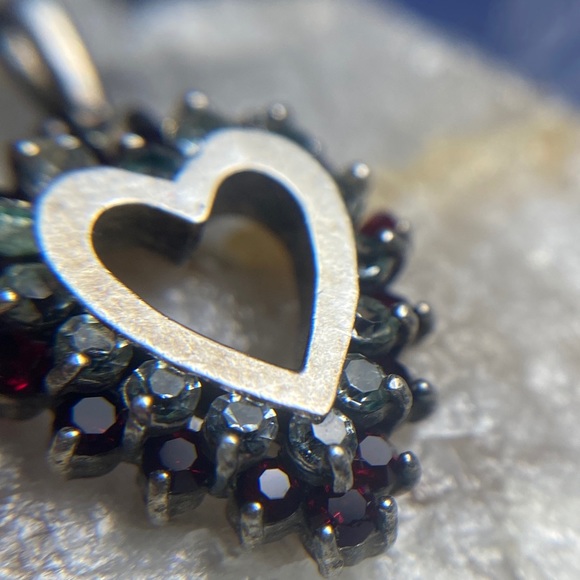 Sterling Silver Gemstone Heart Pendant - Unstamped - Picture 4 of 9